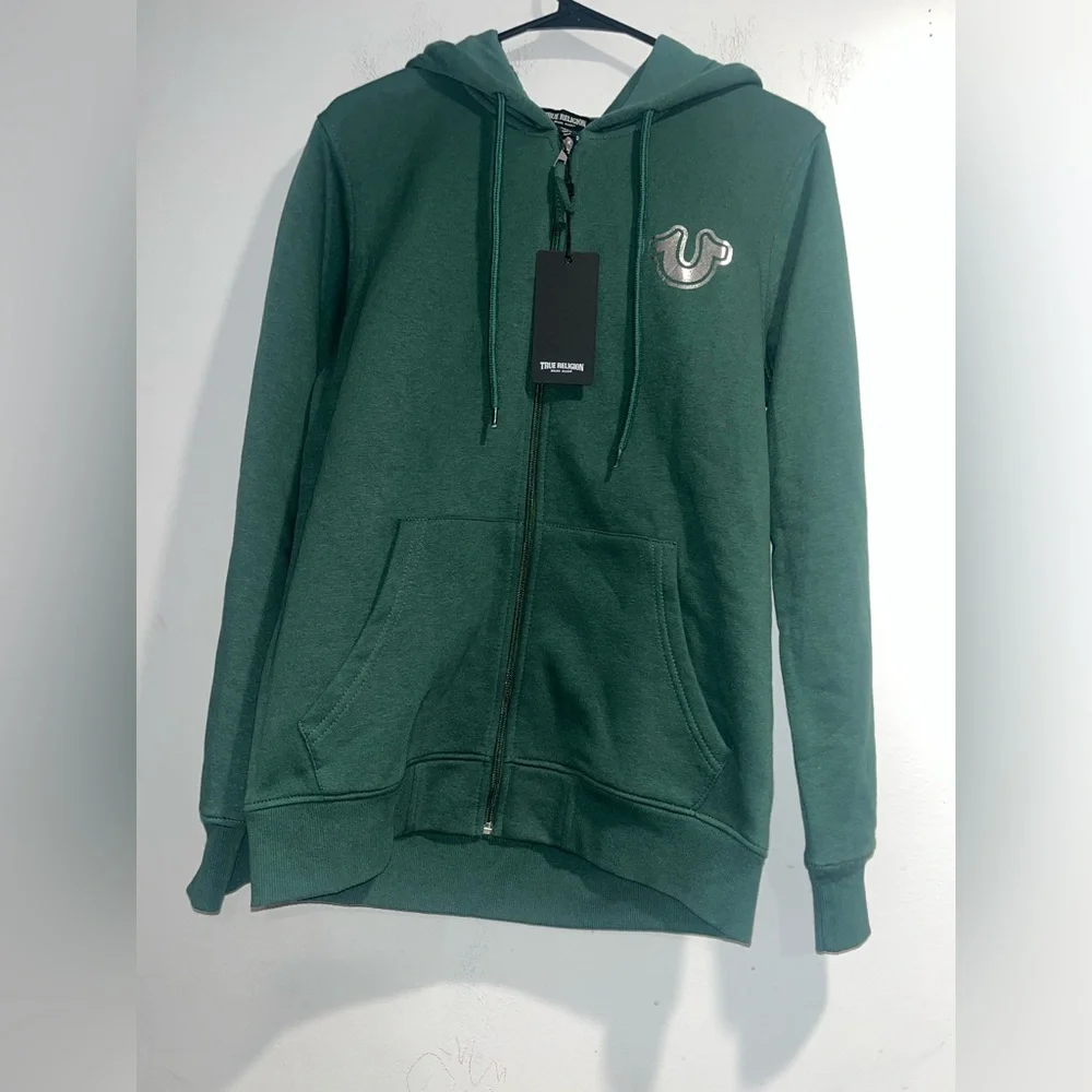 TRUE RELIGION Foil Triology full zip hoodie in Dark green NWT